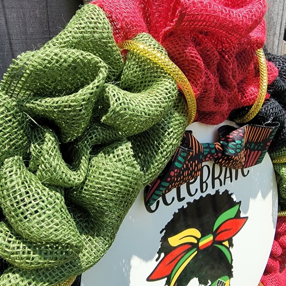 Celebrate Juneteenth Handmade Burlap Wreath- 21 inches - Picture 3 of 12